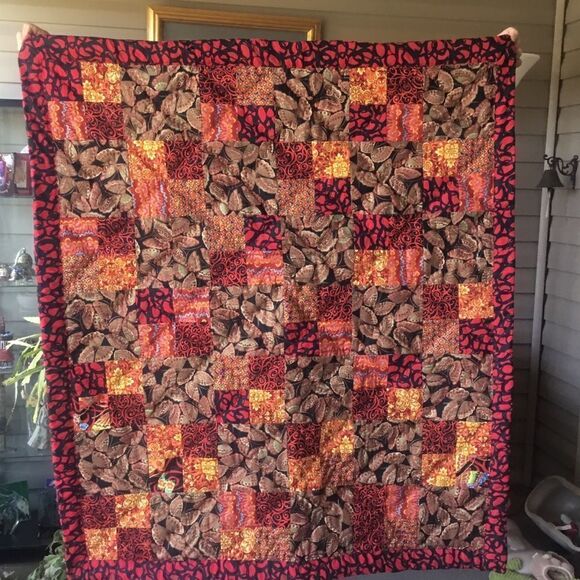 NWT. Hand Crafted Butterflies in Red Quilt - Picture 1 of 16